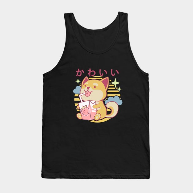 Kawaii Aesthetics Japanese Strawberry Milk Shake かわいい Dog - Purple - Strawberry Milk Tank Top by DuskySavage